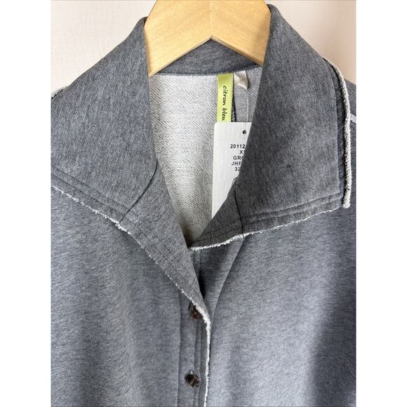 NWT Kleen Gray French Terry Button Raw Edge Pockets Long Jacket #0859 XS - Picture 6 of 7